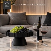 Taca / patera dekoracyjna NORDVIK na podstawie, 34 cm – czarny mat 