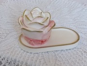 Zestaw OWALNA taca dekoracyjna i pojemnik Róża mocny gips 18cm MANUFAKTURA