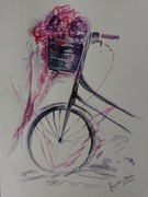 Obrazek z rowerem z kwiatami.