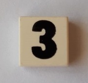 LEGO 3070px5 płytka 1x1 Biała z nadruk cyfra 3