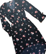 Divided H&M Sukienka na zakładkę dekolt V czarna kwiaty rozmiar S (36)