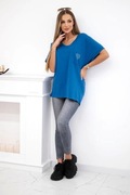 Bluzka z krótkim rękawem, dekoltem w serek i kieszonką, niebieska, uni.