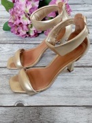 Złote sandałki Kazar 38 skóra naturalna glamour chic