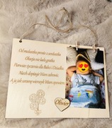 Drewniana ramka życzeniami, podpisem oraz zdjęciem dla babci i dziadka 