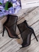 Nowe czarne botki Prima Moda 38 siatka obcas glamour chic