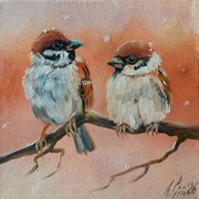 A.Giża MAZURKI obraz olejny 20/20 cm PTAK PTAKI DZKA NATURA 