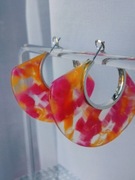 Kolczyki wachlarze różowy żółty 