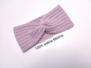 Opaska na głowę uszy, wełna Merino, pudrowy róż 