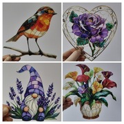 Cztery witrazyki w komplecie kwiaty ozdoby okienne