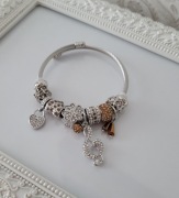 Bransoletka modułowa STAL srebrna z brązem + nutka