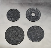 Zestaw monet w cynku 1 i 5, 10, 20 groszy lata 1923,1939