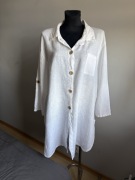 Włoska koszula sukienka tunika 3XL Iniana biała plussize lato 100 %len 4648