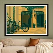 Hiszpania - Girona uliczka z rowerem - poster art deco - 60x40cm 