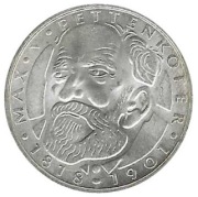 Srebrna moneta 5 marek - Joseph von Pettenkofer. Czytaj opis.