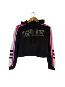 Bluza z kapturem damska Adidas czarna logo paski s oversize