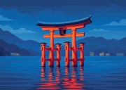 Japonia - Brama Torii o Zmierzchu - krajobraz  w stylu  Art Deco 60x40cm