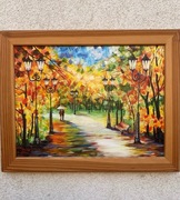 Jesienny park  obraz ręcznie malowany.