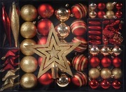 Czerwono złoty zestaw świąteczne ozdoby na choinke bombki gwiazda 88 szt