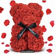 Miś z Róż 25 cm Czerwony 600 Róż – Prezent Walentynki Rocznica