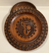 Syrenka Warszawska talerz drewniany miedź prl