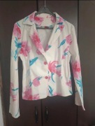 AL_Marynarka taliowana żakiet w kwiaty r. 40 biała Oibuts