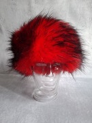Czerwona futrzana czapka, toczek zimowy, 54 cm
