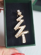 Broszka drzewko świąteczne elegancka złota z cyrkoniami metalowa 