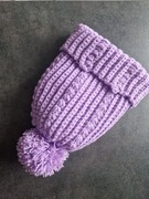 Czapka na jesień i zimę. Ręcznie wykonana. Kolor liliowy.