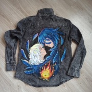 Jeansowa kurtka koszula ręcznie malowana 