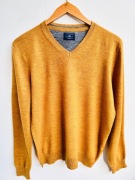 Dunmore lekki sweter z wełną merynosa/merino musztardowy v neck r.54