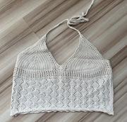 Ażurowy top z wiązaniem na szyi H&M- stan idealny