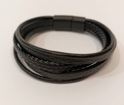 Czarna męska bransoletka skórzana 