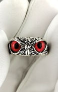 Pierścionek damski Regulowany sowa sygnet srebrny czerwony Vintage