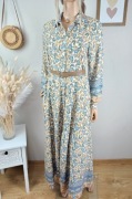 Sukienka maxi beżowa Paisley 100% wiskoza Tese S 36 boho 