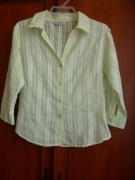 Lekka bluzka na guziki koszulowa ażurowa seledyn L