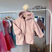 kurtka płaszczyk 98 w jodełkę różowy z pomponem kurteczka parka