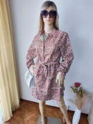 Sukienka koszulowa M grochy oversize pasek falbany elegancka boho