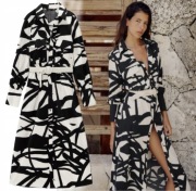 ZARA sukienka koszulowa midi z nadrukiem i paskiem, ecru / granatowa, r. M