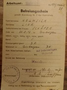 Dokument o zwolnieniu z obowiązku pracy 1943 r