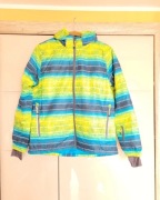 kurtka zimowa narciarska 158 cm paski kolorowe polar pas śniegowy