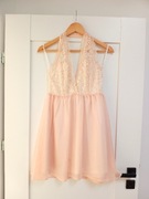 ażurkowa sukienka pudrowa 38M pudrowy róż brzoskwiniowa koralpastelowa
