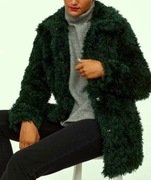 płaszcz ,,H&M"dłuższa kurtka ciemnozielona ze sztucznego futra__M