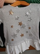 bluzka sweterek błyszczące gwiazdki cekiny srebrny ciepły falbanka 