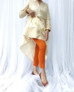 Indyjskie spodnie cygaretki pomarańczowe S 36 bawełna 