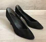 Czarne szpilki klasyczne czółenka obcasy zamsz 36