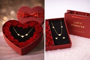 Zestaw biżuterii na Walentynki.Naszyjnik i kolczyki serce z kryształkami