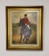 Obraz jeździec na koniu Dżokej olej na płótnie rama vintage 