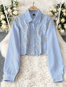 Błękitna koszula w paski z haftowaniem NOWA