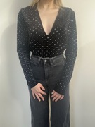 Czarne body z głębokim dekoltem V, eleganckie rozm. L H&M