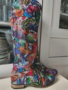 Skórzane kozaki kolorowe wzory motyle zapato rozmiar 36 oficerki